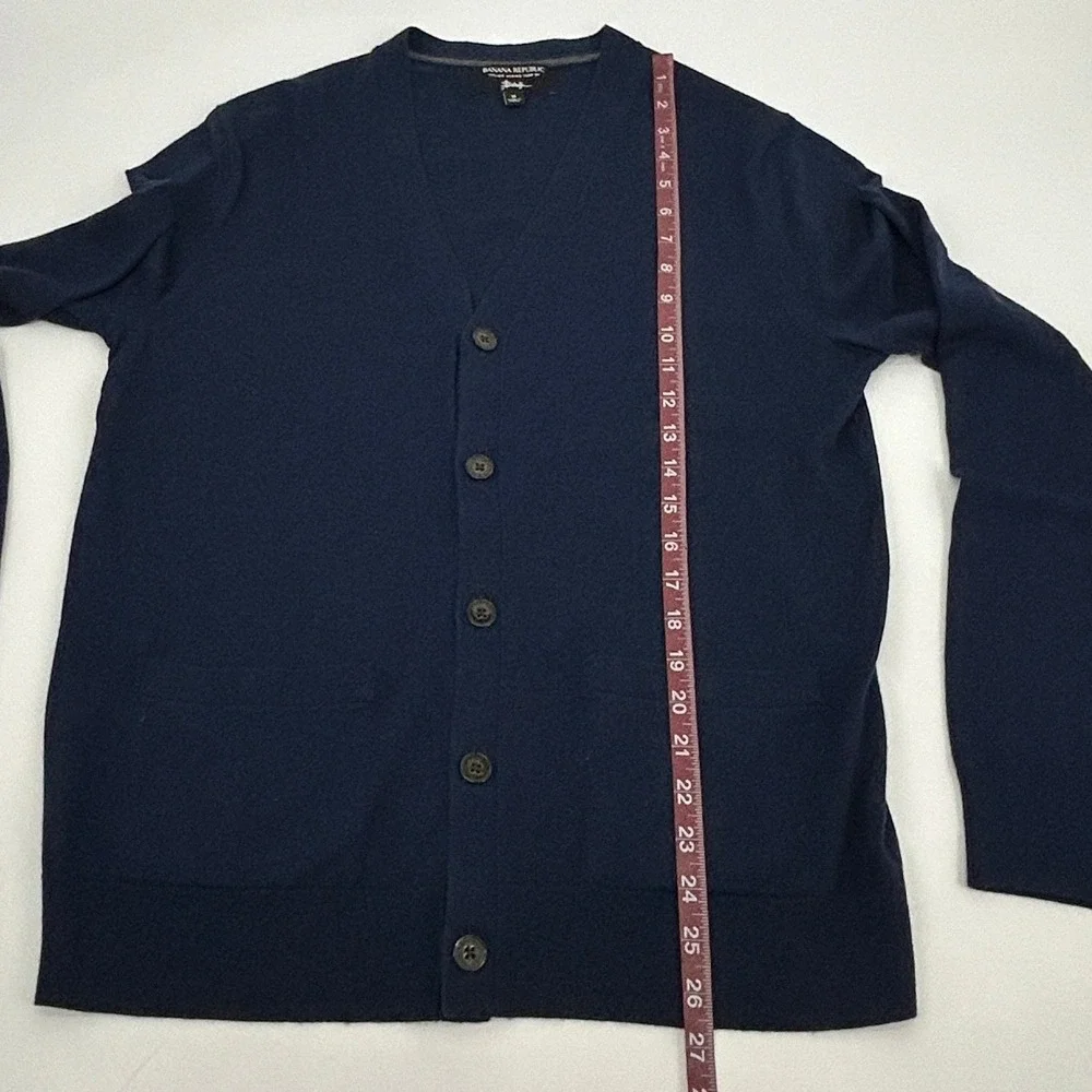 Banana Republic Cardigan Sweater Mens M Navy Blue Baruffa Italian Merino Wool